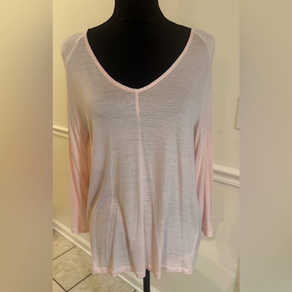 Gap Light Pink Sheer Long Sleeve V-Neck Top – Effortless Everyday Chic (S)